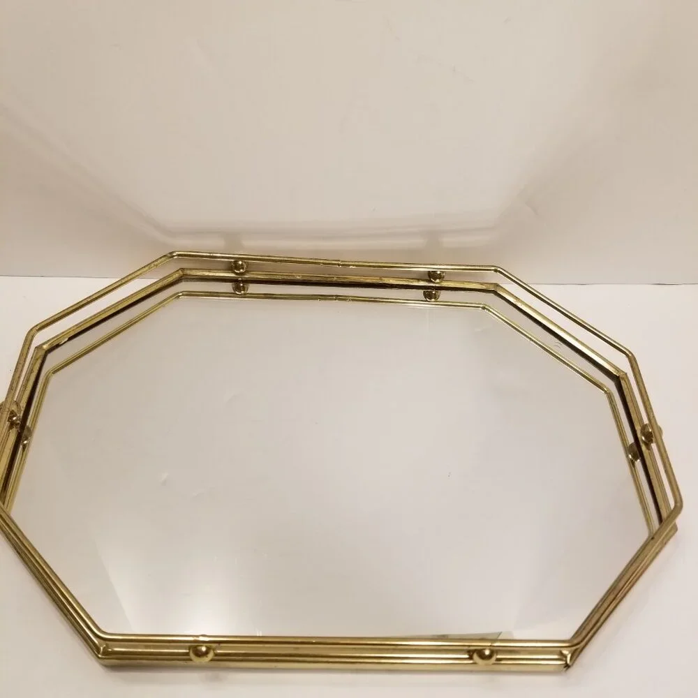 🔻REDUCED❣ Vintage Mirrored Brass Vanity P@rfume Display Octagonal Tray